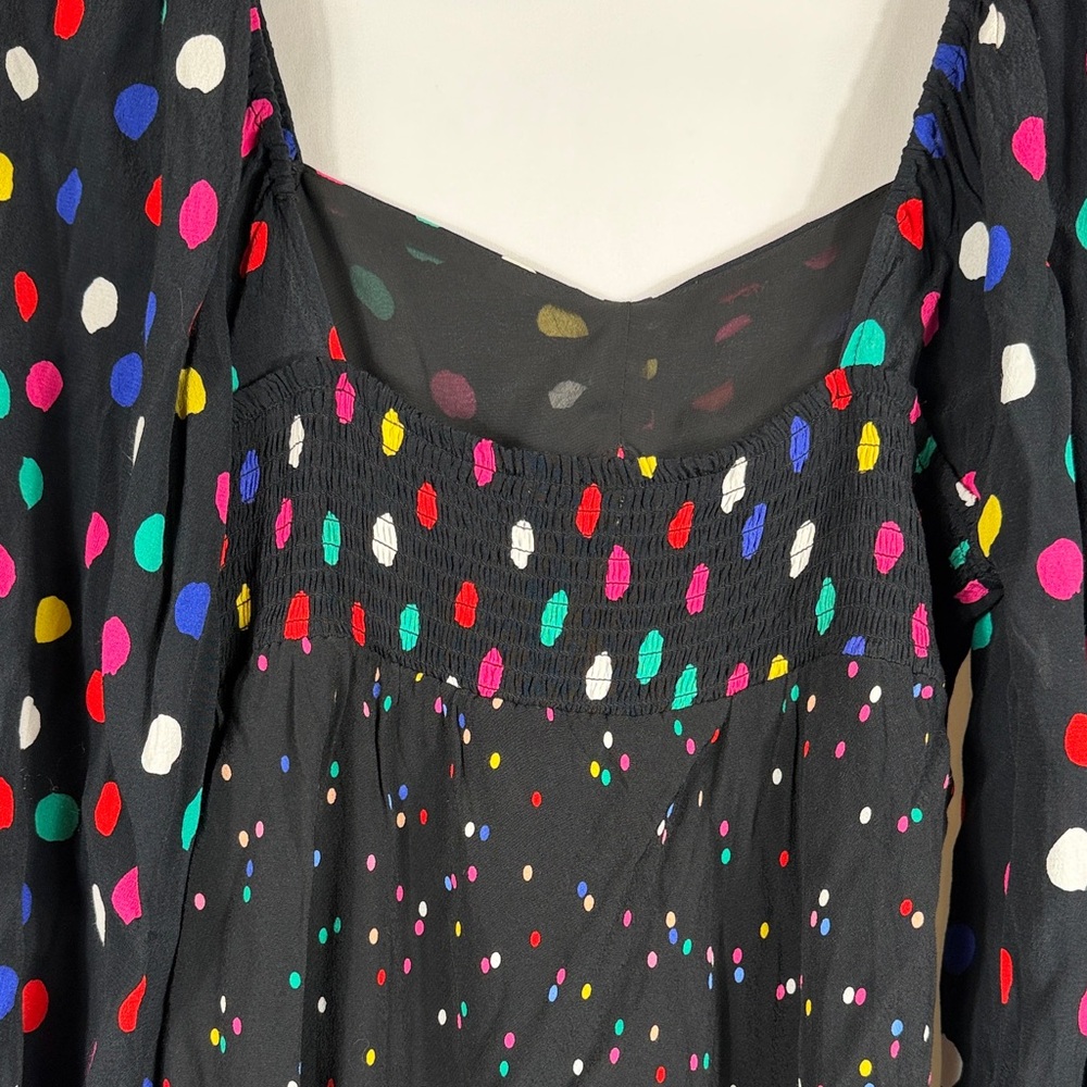 RIXO Multicolor Polka Dot Long Sleeve Dress. Womens Size 12. Flowy Mini Dress - Picture 7 of 7
